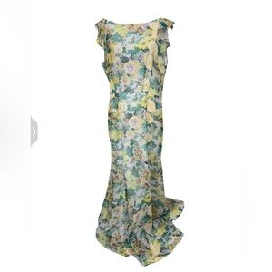 Hope & Ivy Floral Lined Maxi Dress Side Zip V Ruffle Back Sleeveless Sz 14 NWT